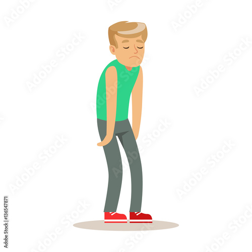 Sick Anemic Kid Feeling Unwell Suffering From Sickness Needing Healthcare Medical Help Cartoon Character