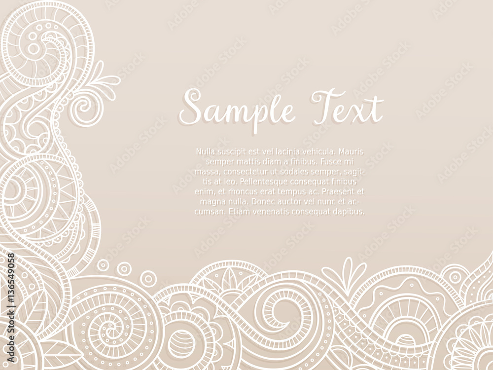 Abstract background, wedding invitation or greeting card design with hand drawn lace pattern. Corner design. Vector illustration. Abstract background, wedding invitation or greeting card design with hand drawn lace pattern. Corner design. Vector illustration.
