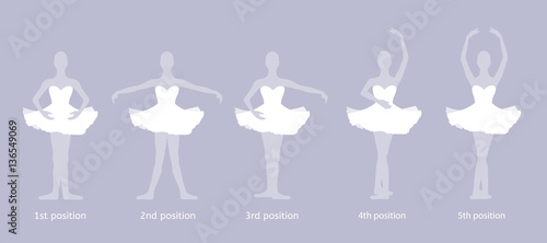 Girl dancer performs the five basic ballet positions