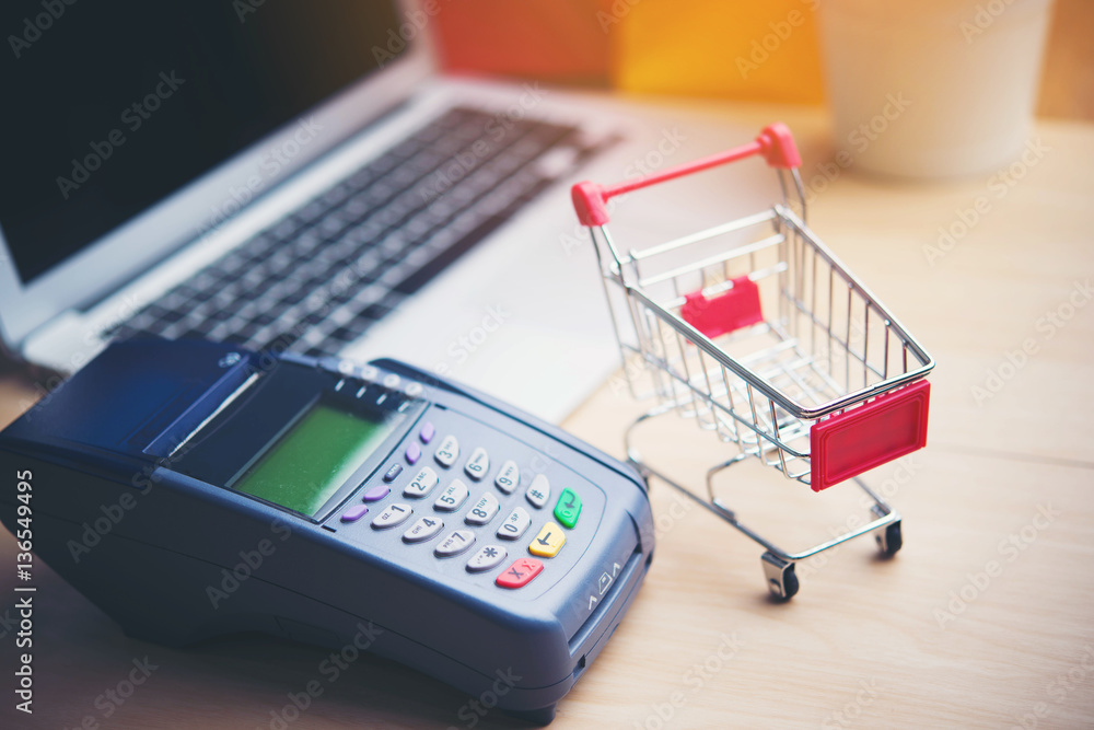 online shopping concept on the wooden table background online shopping concept on the wooden table background