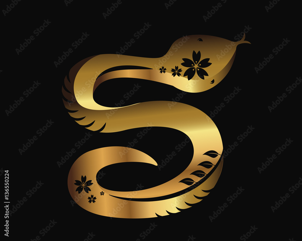 Naklejka premium Modern Elegant Abstract Gold Chinese Zodiac Animal Illustration, Snake