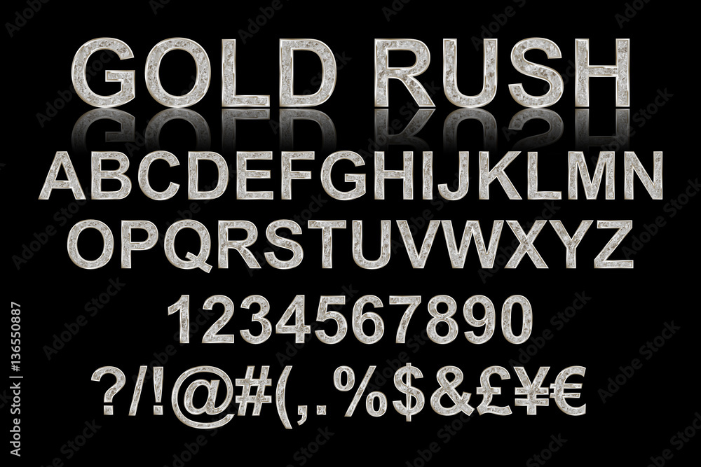 Gold rush. Silver alphabetic fonts Gold rush. Silver alphabetic fonts