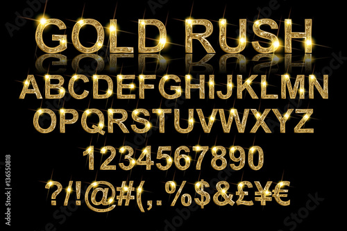 Gold rush. Gold alphabetic fonts photo