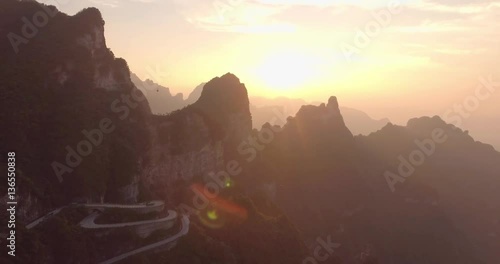 The long and windy 99 turn road going up to the summit of Tianmen shan in mountain national park, Hunan province, China.