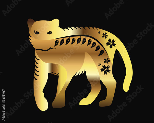 Fototapeta Naklejka Na Ścianę i Meble -  Modern Elegant Abstract Gold Chinese Zodiac Animal Illustration, Tiger