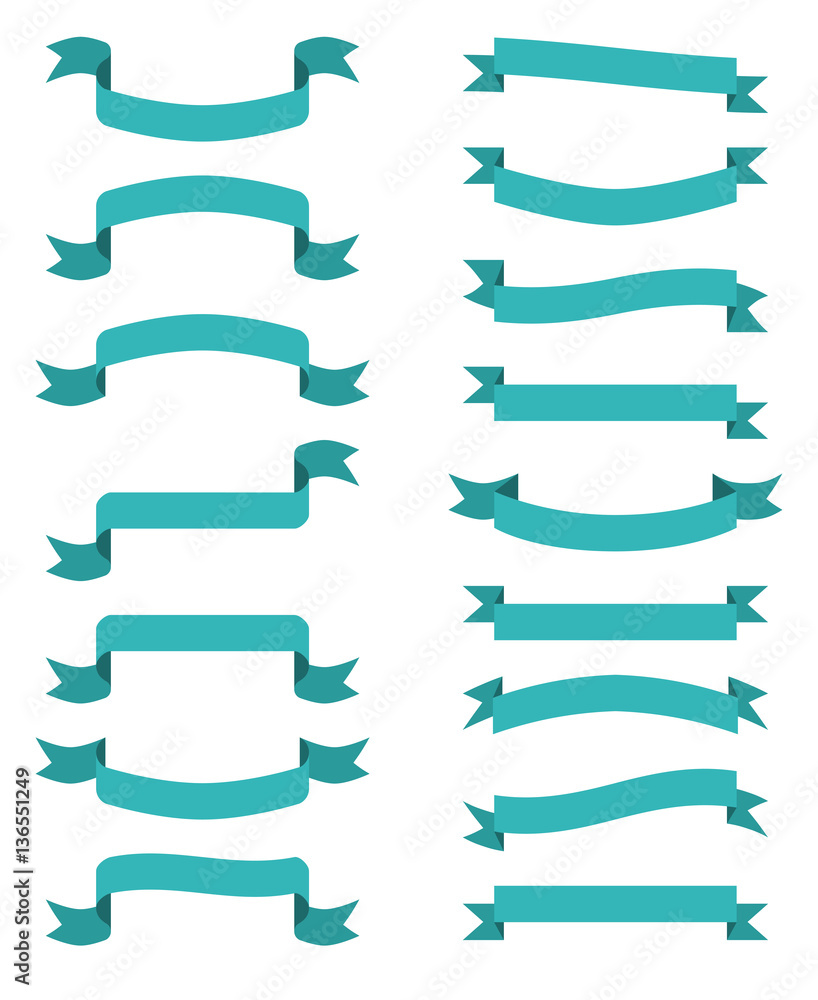 Blue scroll banners. Vector wavin ribbons