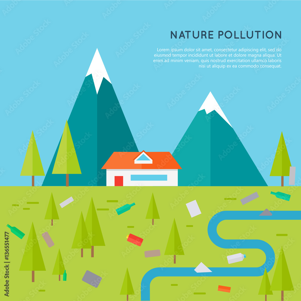 Nature Pollution Concept Vector in Flat Design. Nature Pollution Concept Vector in Flat Design.