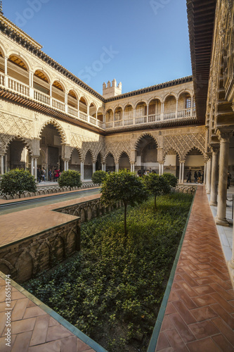 The courtyard of the Maidens in the Alcazar in old Seville, Spain.