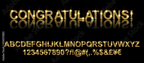 Congratulations. Gold alphabetic fonts and numbers. Vector illustration photo