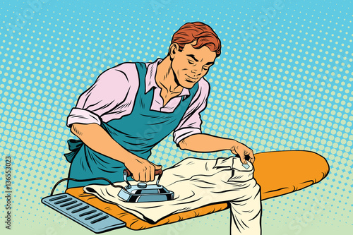 Vintage employee ironed clothes