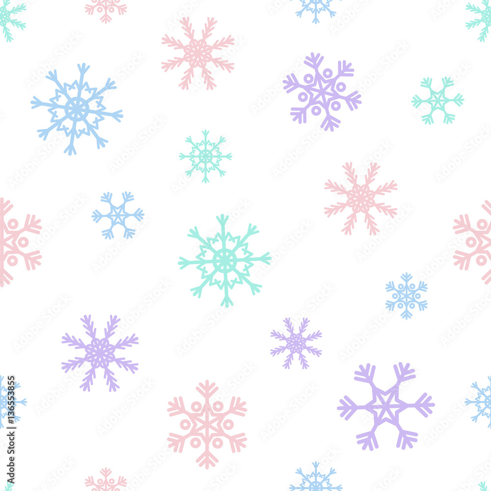Vector Christmas seamless pattern with abstract snowflakes. Winter design. Pastel soft colors