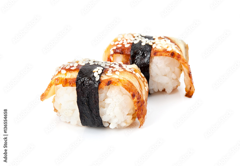 Unagi sushi isolated on white background Unagi sushi isolated on white background