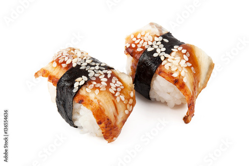 Unagi sushi isolated on white background