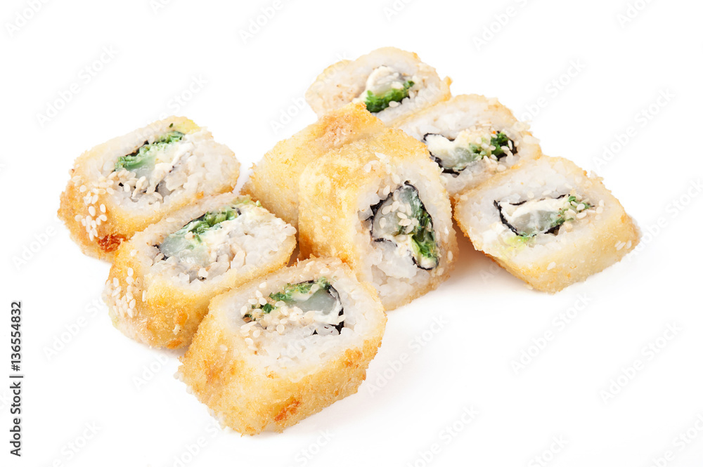 Tempura sushi isolated on white background