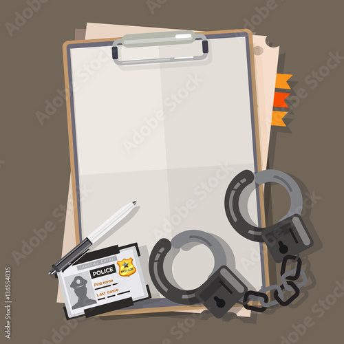 Blank Paper with Board and tools  of police - vector illustration