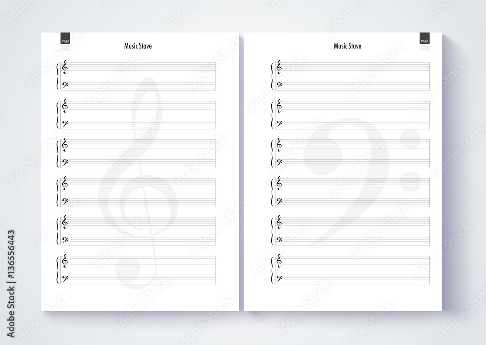 Obraz premium Music stave template, Blank stave note paper. Blank music note p
