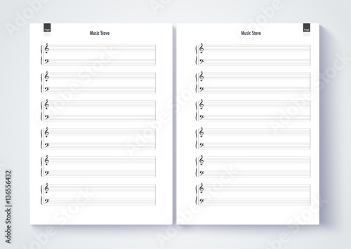 Music stave template, Blank stave note paper. Blank music note p
