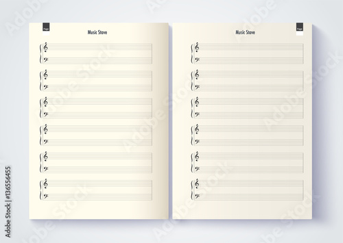 Music stave template, Blank stave note paper. Blank music note p