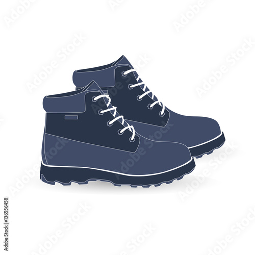 fashionable male blue boots on white background, vector, illustration,