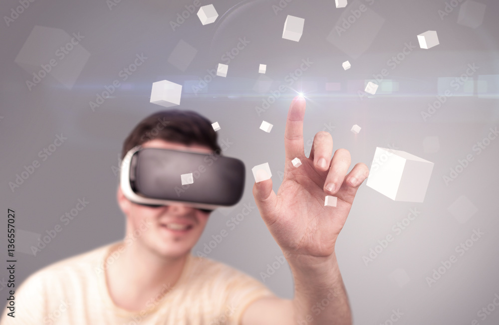 Man wearing virtual reality goggles Man wearing virtual reality goggles