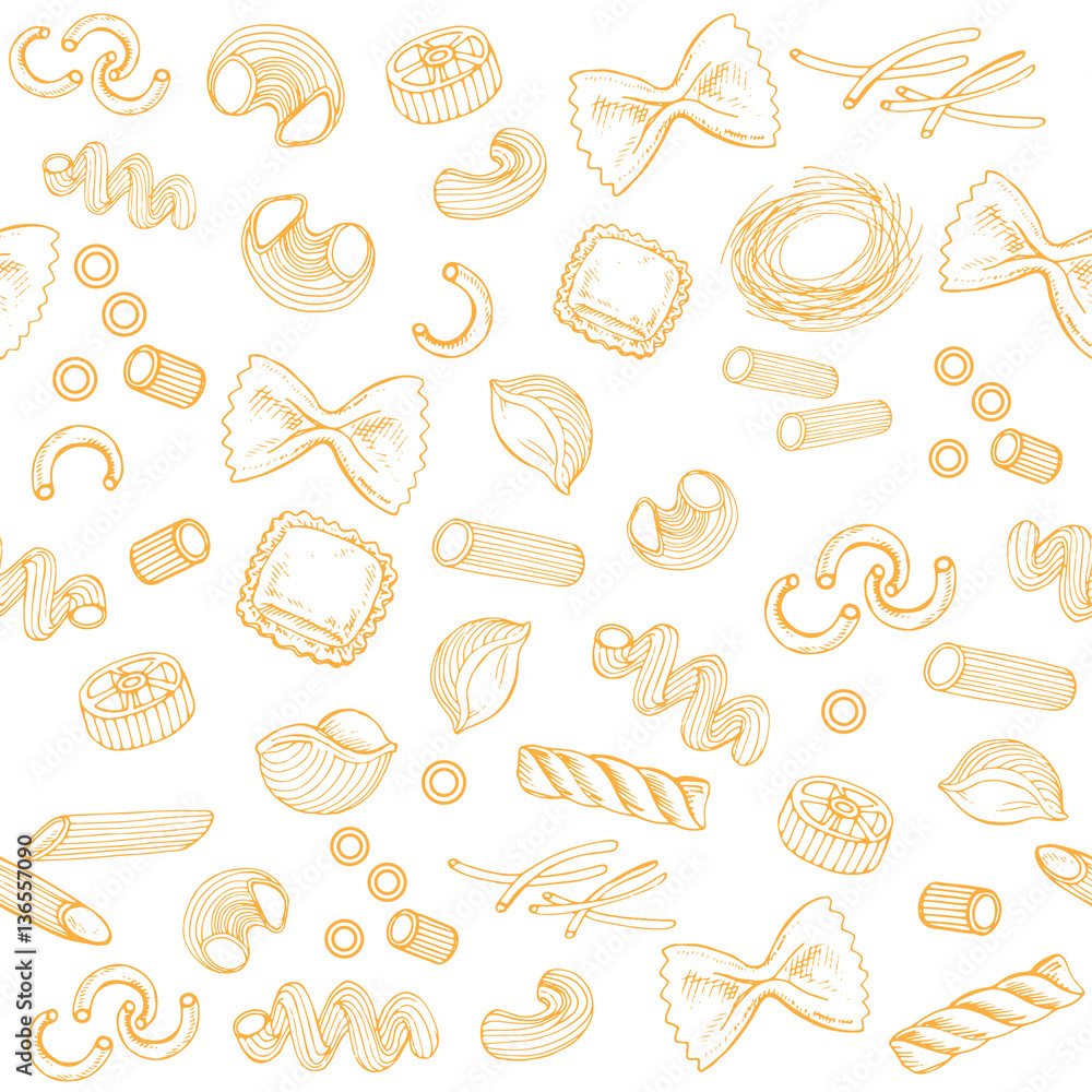 hand drawn set pasta seamless pattern