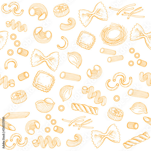 hand drawn set pasta seamless pattern