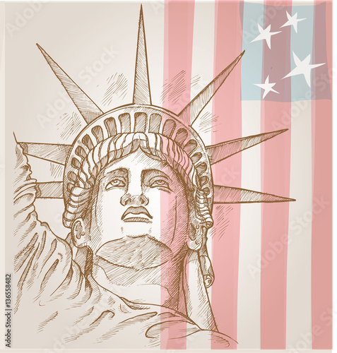 statue of liberty face with flag