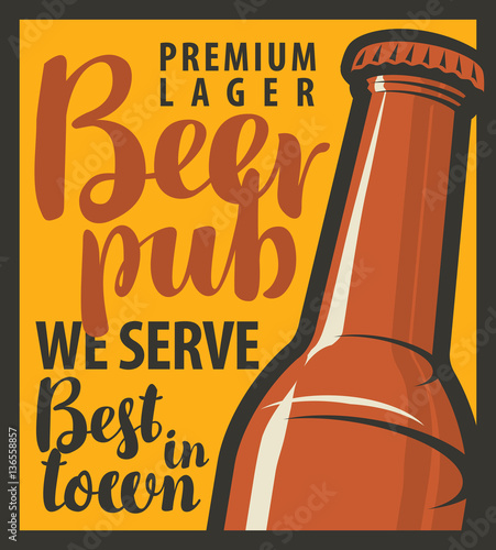 vector banner for pub with bottles of beer in retro style