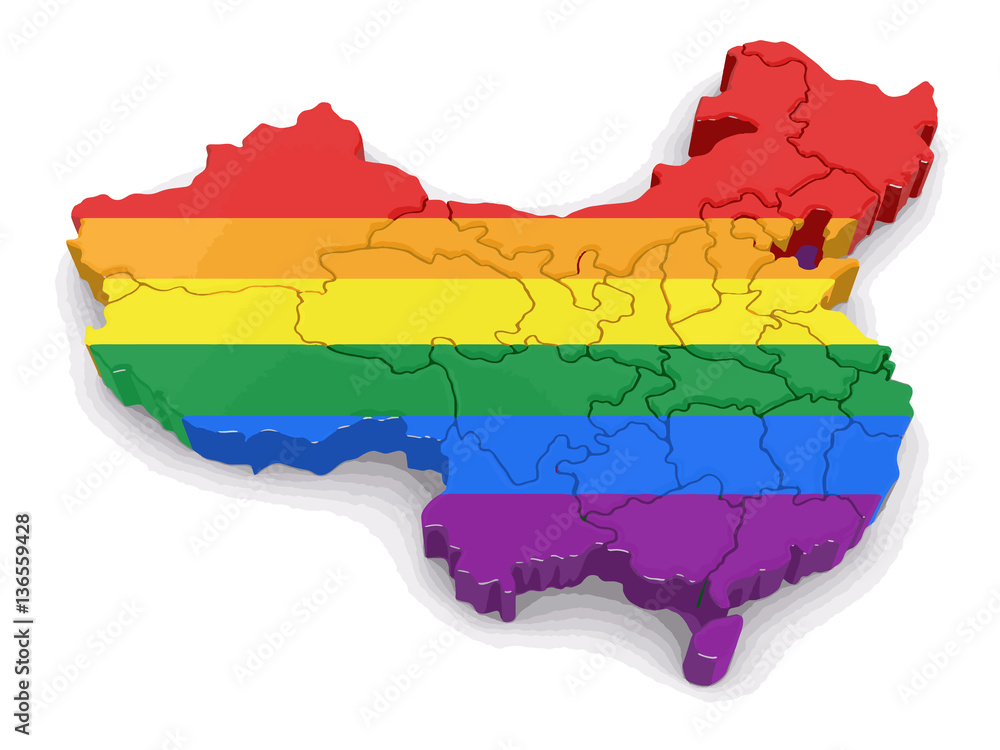 Fototapeta premium Map of China with LGBT flag. Image with clipping path.