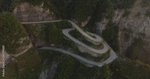 The long and windy 99 turn road going up to the summit of Tianmen shan in mountain national park, Hunan province, China.