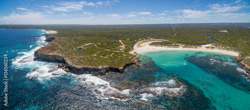 Aerial panorama of Hanson bay ans South West River. Kangaroo Island coastline, South Australia