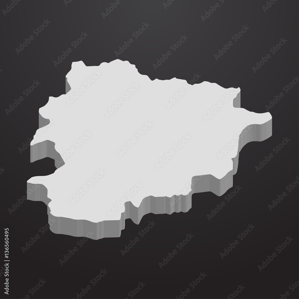 Andorra map in gray on a black background 3d