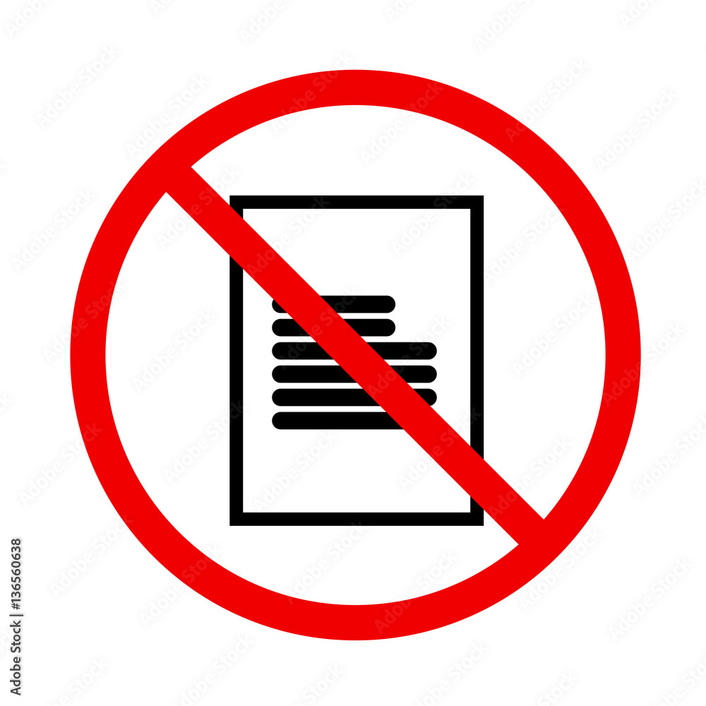 Prohibited public information icon with document on white background Prohibited public information icon with document on white background