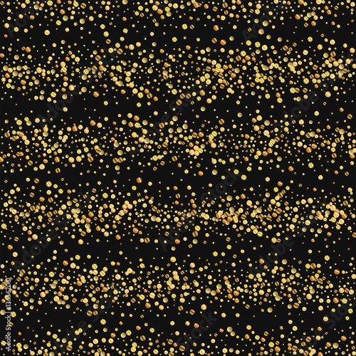Gold confetti. Chaotic scatter lines on black background. Vector illustration.
