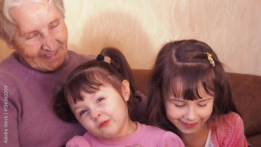Happy grandmother with grandchildren. Full hd Happy grandmother with grandchildren. Full hd