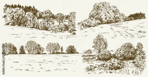 Rural landscape. Hand drawn set.