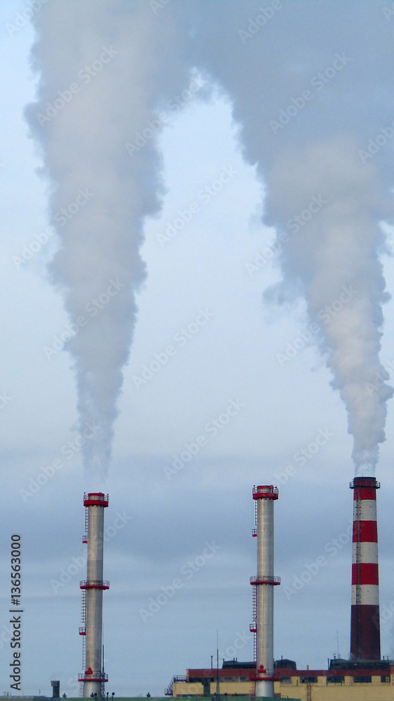 Smoke from factory chimneys pollutes the nature