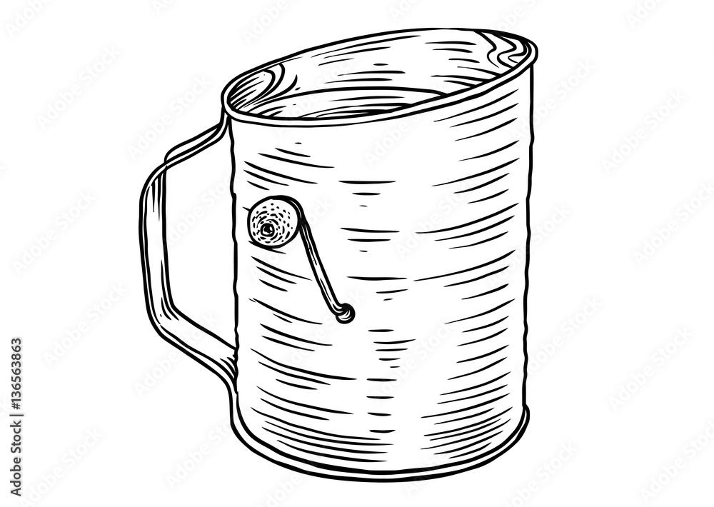 Flour sifter illustration, drawing, engraving, line art Stock Vector