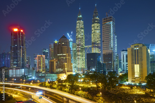 Kuala Lumpur city skyline at night, Malaysia .