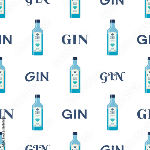 Dry gin bottles seamless pattern. Alcohol drink flat style design