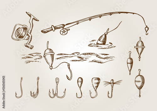 Fishing rod and equipment. Outline
