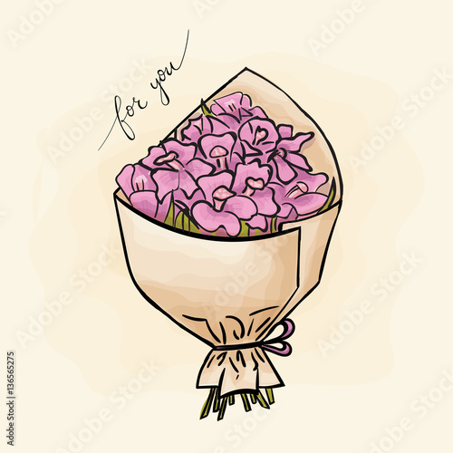 Fototapeta Naklejka Na Ścianę i Meble -  Bouquet of flowers. For you. watercolor,