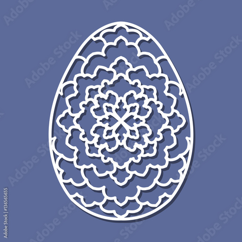 Vector Stencil lacy Easter egg with carved openwork pattern. Tem