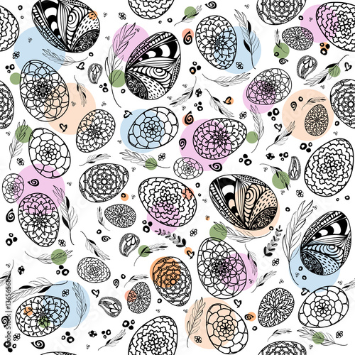 Decorative Easter Seamless Pattern with hand drawn ornamental eg