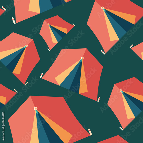 Tourist tent flat icon seamless pattern.
