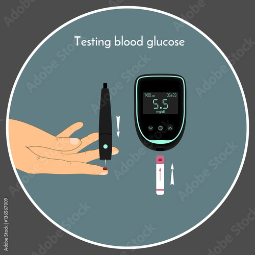 Blood sugar level monitoring with glucose meter. Check your blood glucose level.