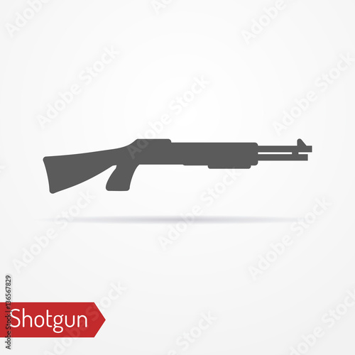 Abstract isolated shotgun icon in silhouette style with shadow. Typical police special forces or hunter weapon. Military vector stock image.