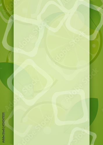Mojito drink with ice. Green background. Vector illustration.