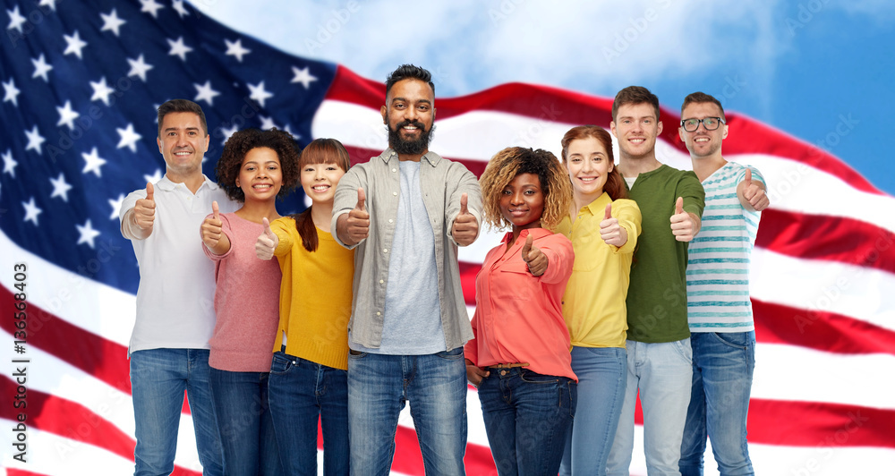 Fototapeta premium international group of people showing thumbs up