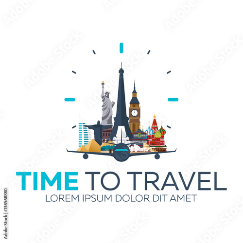 Time to travel. Travel logo. Vector flat illustration.